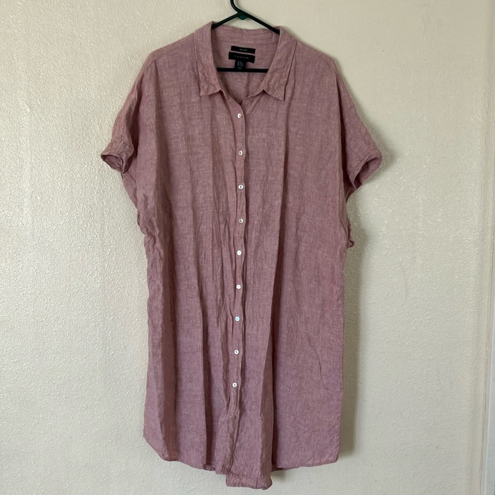 Tahari Linen Button Down Coastal Lagenlook Shirt Dress, 3X